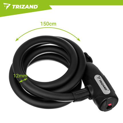 Trizand Fietsslot - 150 cm - 12 mm Stalen Kabel - Met Sleutel