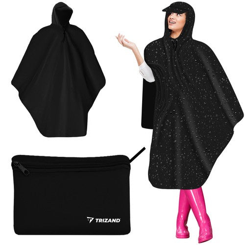 Trizand Fiets Regenponcho - Universele Maat - Met Vizier - Zwart