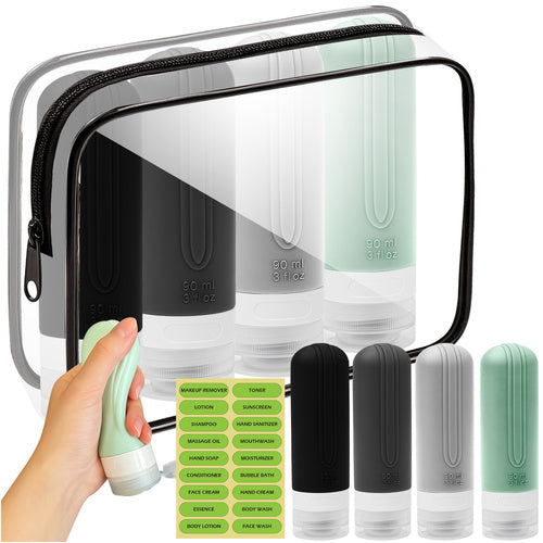 Trizand Travel Cosmetic Bag - Reisset met 4 Siliconen Flesjes - 90 ml