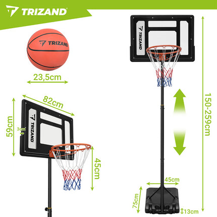 Trizand Basketbalstandaard - 259 cm - Verstelbaar - Inclusief Basketbal
