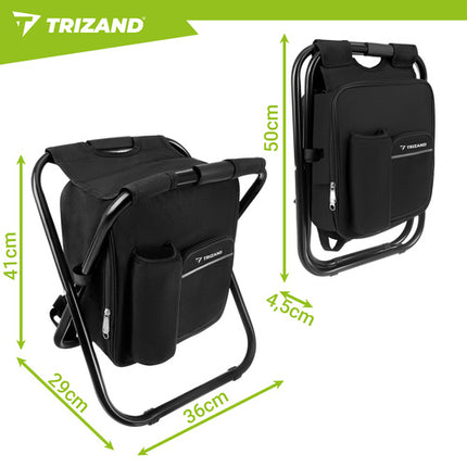 Trizand Rugzak-Visstoel 3-in-1 - 150 kg - Met Koeltas - Zwart
