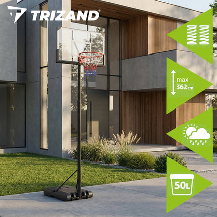 Trizand Basketbalpaal - 305 cm - Verstelbaar - Mobiel - Zwart