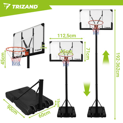 Trizand Basketbalpaal - 305 cm - Verstelbaar - Mobiel - Zwart