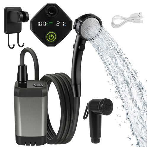 Trizand 6000mAh Draagbare Campingdouche met Pomp – USB-C Oplaadbaar – Met LCD-Scherm