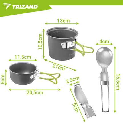 Trizand Camping Kookset - 1,2L - Inclusief Bestek - Aluminium - Compact