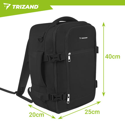 Trizand Reisrugzak 2-in-1 - 20L - Handbagage - 40 x 25 x 20 cm - Zwart