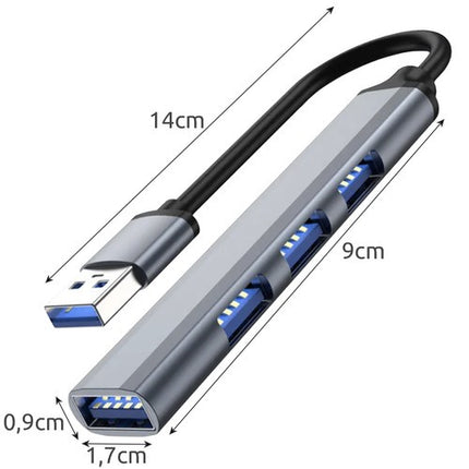 Izoxis USB Hub - 4 Poorts - Aluminium - Voor PC en Laptop