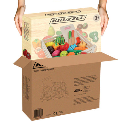 Iso Trade Houten Snijset - Groente en Fruit - 34-Delig - Met Opbergkist