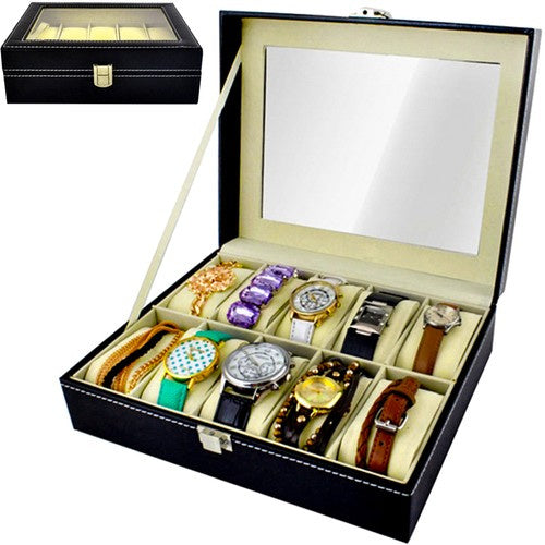 Malatec Horloge Organizer - 10 Vakken - Met Displayvenster - Zwart