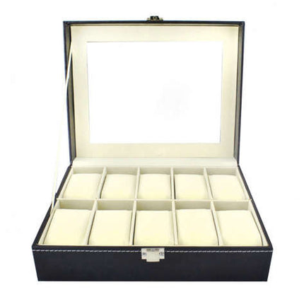 Malatec Horloge Organizer - 10 Vakken - Met Displayvenster - Zwart