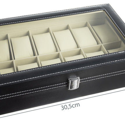 Soulima Horloge Organizer - 12 Vakken - Met Displayvenster - Zwart