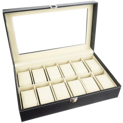 Soulima Horloge Organizer - 12 Vakken - Met Displayvenster - Zwart