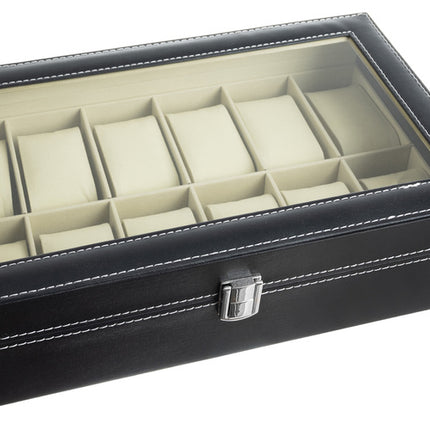 Soulima Horloge Organizer - 12 Vakken - Met Displayvenster - Zwart
