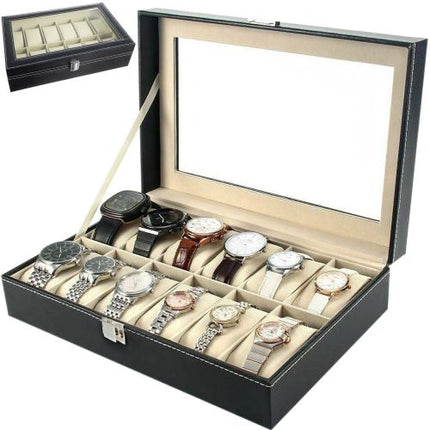 Soulima Horloge Organizer - 12 Vakken - Met Displayvenster - Zwart
