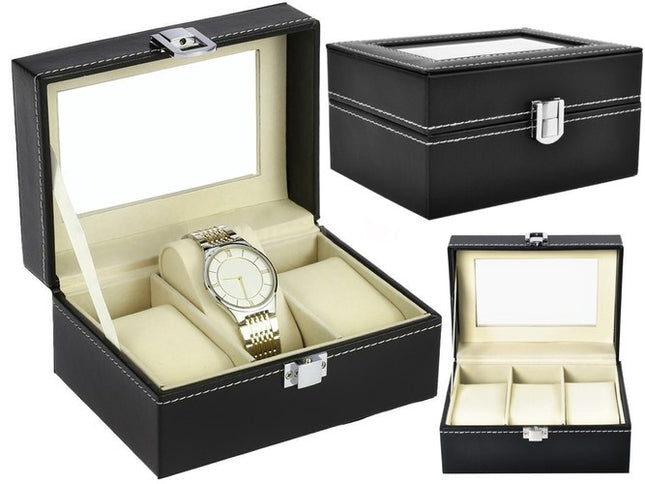Malatec Horloge Organizer - 3 Vakken - Met Displayvenster - Zwart