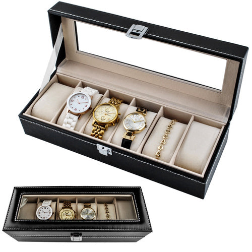 Soulima Horloge Organizer - 6 Vakken - Met Displayvenster - Zwart