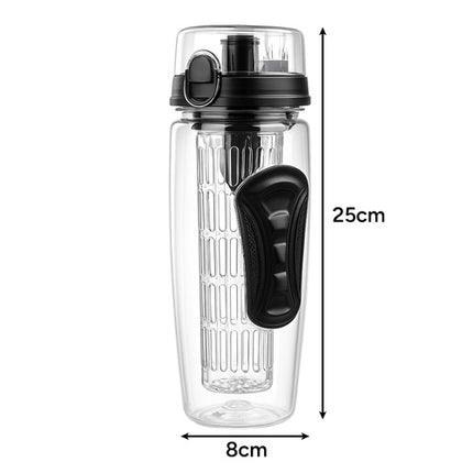Trizand Sportbidon 1 Liter - Met Fruitfilter en Beschermhoes - Zwart