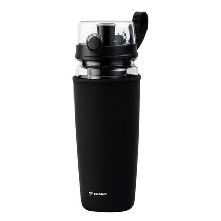 Trizand Sportbidon 1 Liter - Met Fruitfilter en Beschermhoes - Zwart