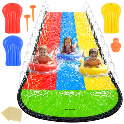Kruzzel Triple Waterglijbaan met Fontein - 480 cm - Inclusief 3 Boards