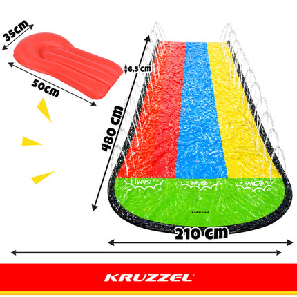 Kruzzel Triple Waterglijbaan met Fontein - 480 cm - Inclusief 3 Boards