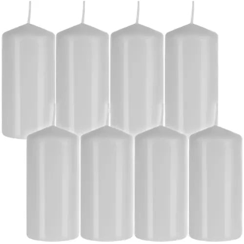 Iso Trade Cilinderkaarsen - Set van 8 - 10 x 5 cm - Wit - 20 uur brandtijd