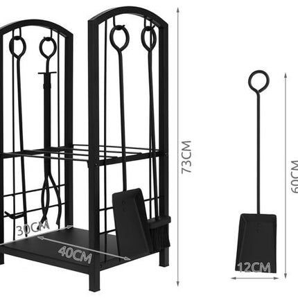 Kaminer Haardhoutrek met Haardstel - 4-delig - Zwart - 73 cm