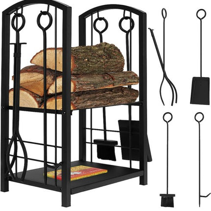 Kaminer Haardhoutrek met Haardstel - 4-delig - Zwart - 73 cm