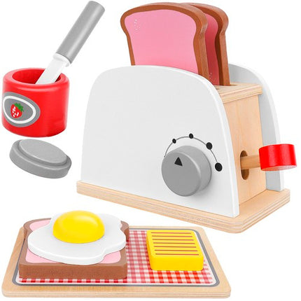 Kruzzel Houten Broodrooster Set - 8-delig - Ontbijt Speelset