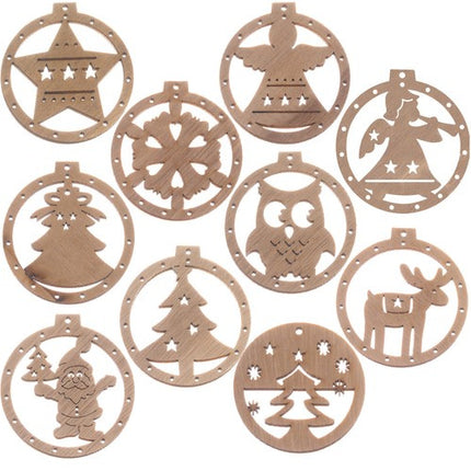 Ruhhy Houten Kersthangers - Set van 10 - DIY Kerstversiering