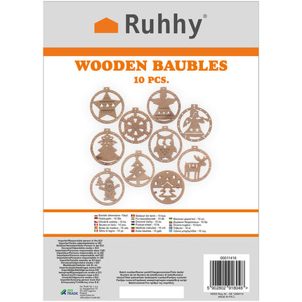 Ruhhy Houten Kersthangers - Set van 10 - DIY Kerstversiering