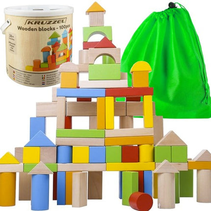 Kruzzel Houten Blokken Set - 100-Delig - Inclusief Sorteeremmer
