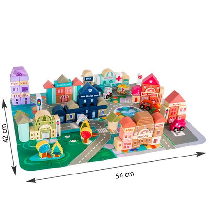 Kruzzel Houten Blokkenstad - 115-delig - Inclusief Puzzelmat