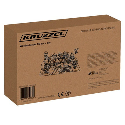 Kruzzel Houten Blokkenstad - 115-delig - Inclusief Puzzelmat