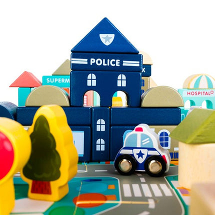 Kruzzel Houten Blokkenstad - 115-delig - Inclusief Puzzelmat