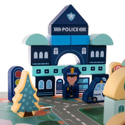 Kruzzel Houten Stadsblokken - 100-Delige Constructieset - Inclusief Puzzelmat