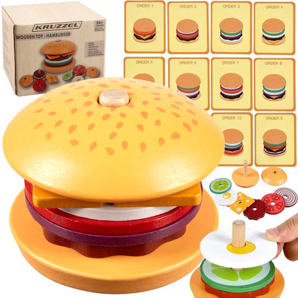 Kruzzel Houten Burger Sorteerset - Educatieve Restaurant Puzzel