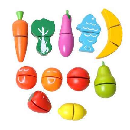 Kruzzel Houten Snijgroenten en Fruit Set - 14-Delig - Inclusief Emmer