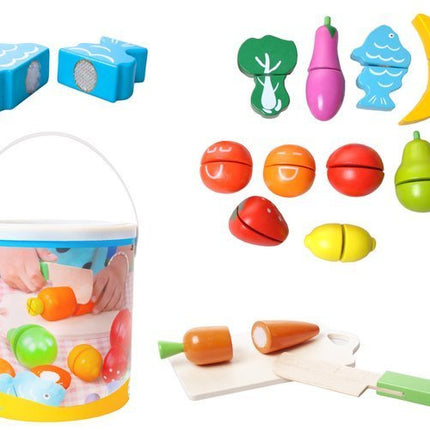 Kruzzel Houten Snijgroenten en Fruit Set - 14-Delig - Inclusief Emmer
