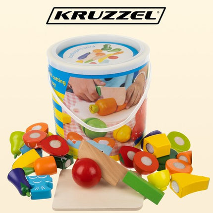 Kruzzel Houten Snijgroenten en Fruit Set - 14-Delig - Inclusief Emmer