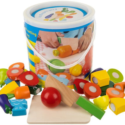 Kruzzel Houten Snijgroenten en Fruit Set - 14-Delig - Inclusief Emmer