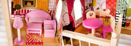 Kruzzel Houten Poppenhuis Villa - 90 cm - Inclusief Ledverlichting en Meubels