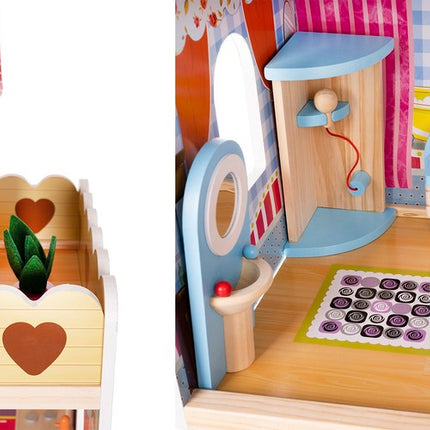 Kruzzel Houten Poppenhuis Villa - 90 cm - Inclusief Ledverlichting en Meubels