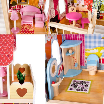 Kruzzel Houten Poppenhuis Villa - 90 cm - Inclusief Ledverlichting en Meubels