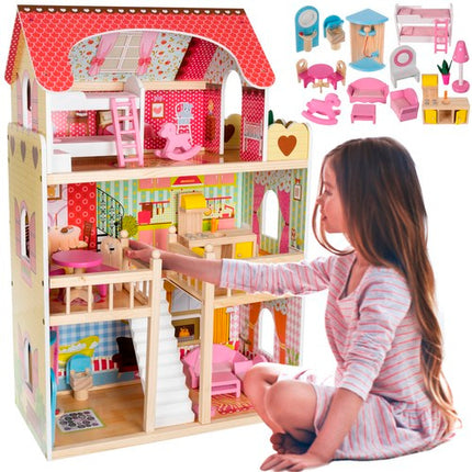 Kruzzel Houten Poppenhuis Villa - 90 cm - Inclusief Ledverlichting en Meubels