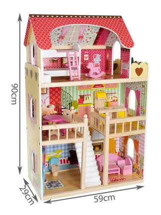 Kruzzel Houten Poppenhuis Villa - 90 cm - Inclusief Ledverlichting en Meubels