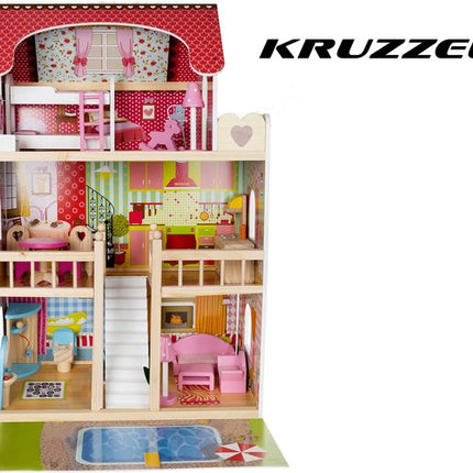 Kruzzel Houten Poppenhuis Villa met Zwembad - 90 cm