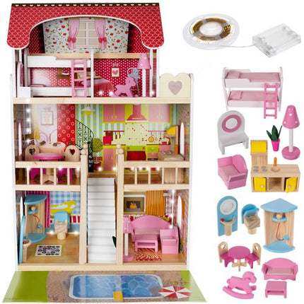 Kruzzel Houten Poppenhuis Villa met Zwembad - 90 cm