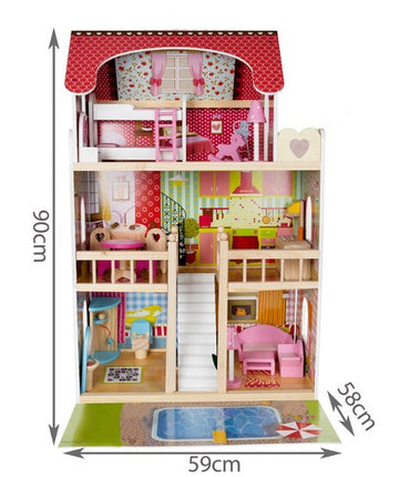 Kruzzel Houten Poppenhuis Villa met Zwembad - 90 cm