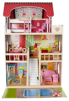 Kruzzel Houten Poppenhuis Villa met Zwembad - 90 cm