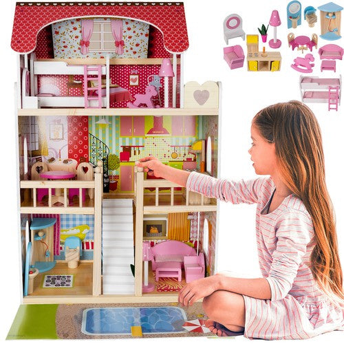 Kruzzel Houten Poppenhuis Villa met Zwembad - 90 cm